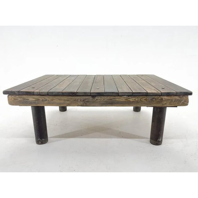 Vintage Industrial Wood & Iron Coffee Table, 1950s For Sale - Image 6 of 12