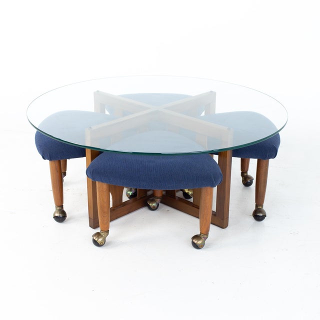 Adrian Pearsall Mid Century Walnut And Glass Coffee Table And Ottoman Set Chairish