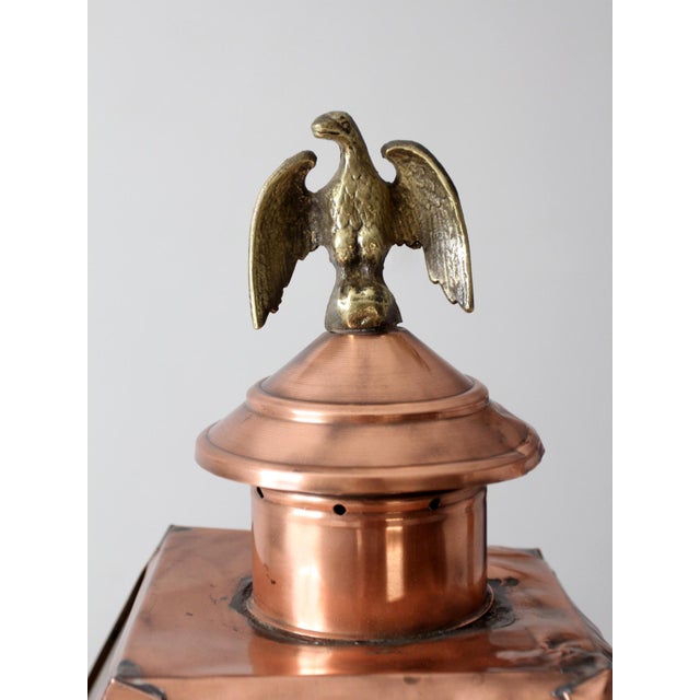 Vintage Copper Lantern Light Fixture With Brass Eagle Finial For Sale - Image 6 of 18