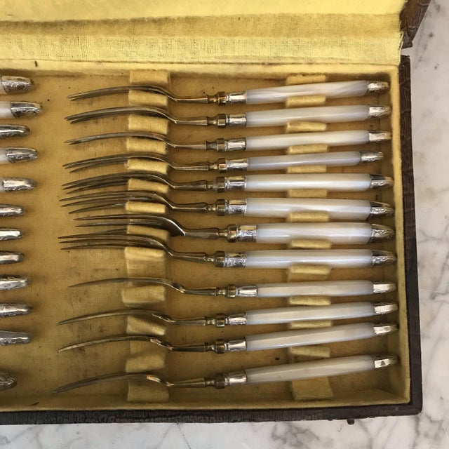 Gold French Antique Mother of Pearl Dessert - Set of 24 For Sale - Image 8 of 12