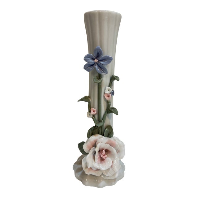 Vintage Floral Porcelain Bud Vase For Sale