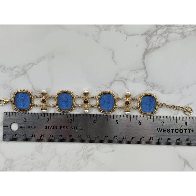 Metal Tagliamonte Blue Venetian Glass & Pearl Bracelet – 925 Sterling Silver With 18k Gold Accents For Sale - Image 7 of 12