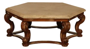 Century Furniture Tuscan Style Large Travertine Top Hexagonal Coffee Table