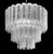 Italian chandelier shown with clear textured Murano glass tubes arranged in multiple tiers, mounted on chrome finish metal...