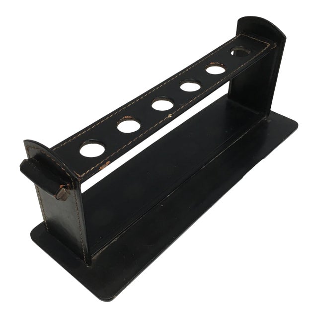 Jacques Adnet, Black Leather Pipes Displayer, French, circa 1950 For Sale