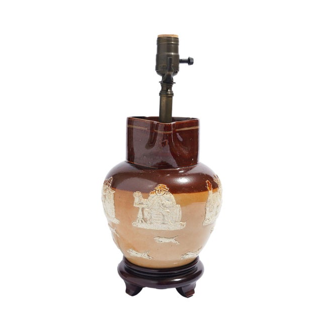 Ceramic Doulton Glazed Stoneware Pitcher Mounted as a Lamp, C. 1900's For Sale - Image 7 of 10