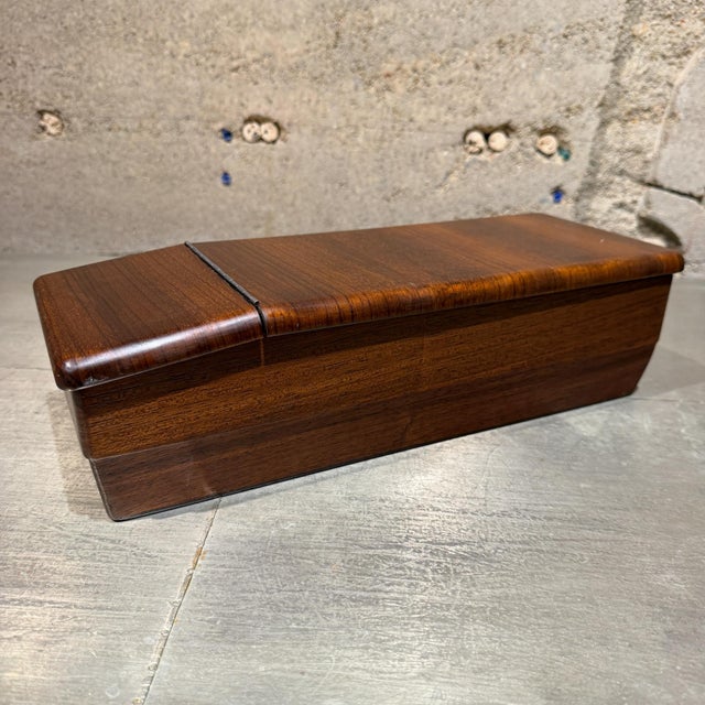Brown Zebrano Wood Grain Vintage Center Console Storage Box For Sale - Image 8 of 15