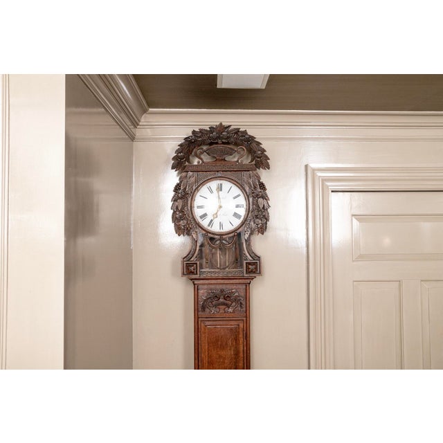 Early 19th Century Antique Sénéchal French Louis XVI Tall Oak Longcase Clock For Sale - Image 5 of 9