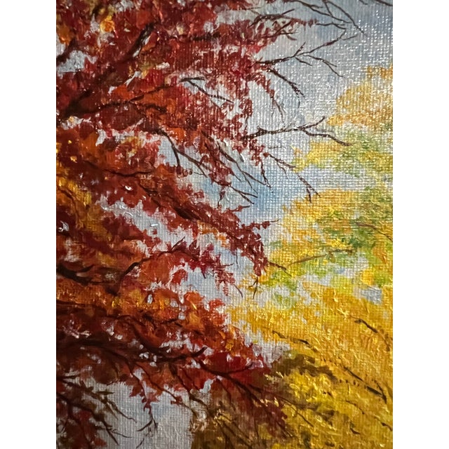 Inspired by Steve Schaaf’s Autumn Bridge Reflections Original Oil Painting For Sale - Image 9 of 11