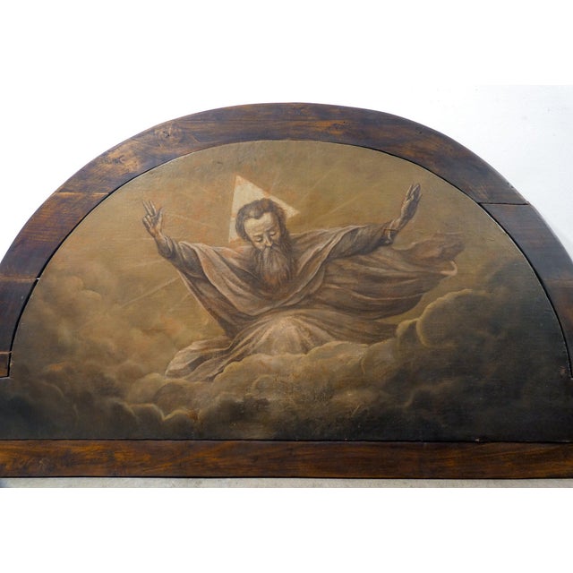 Lunette-shaped overdoor painting, oil on canvas with wooden frame, god the father as the trinity. Italian school, 19th...