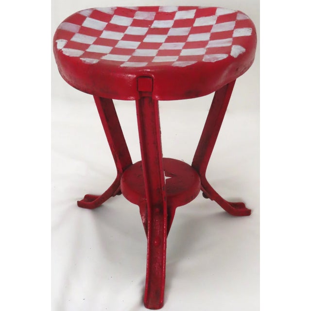Antique American Steel & Wrougt Iron Folk Art Painted Dairy Farm Milking Stool For Sale - Image 4 of 13