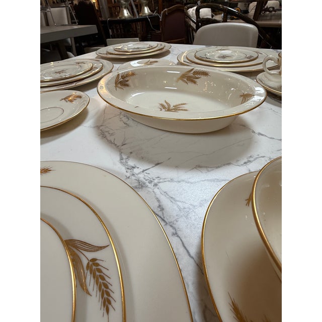 Ceramic Mid 20th Century Lenox 24k Gold Harvest Wheat China - Set of Forty-Eight For Sale - Image 7 of 12