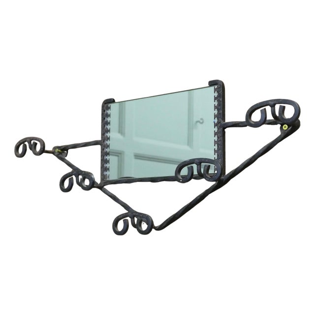 French Iron Hat and Coat Rack with Mirror, 1960 For Sale