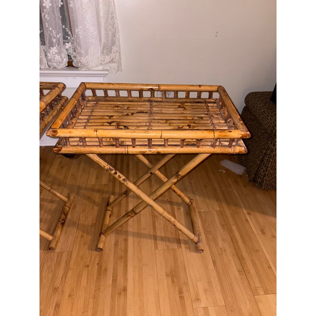 Mid 20th Century Mid 20th Century MCM Bamboo Butler Tray Tables For Sale - Image 5 of 8