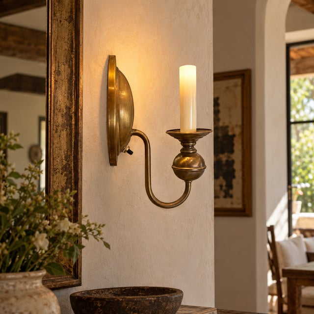 Rustic Vintage Brass Sconce For Sale - Image 3 of 4