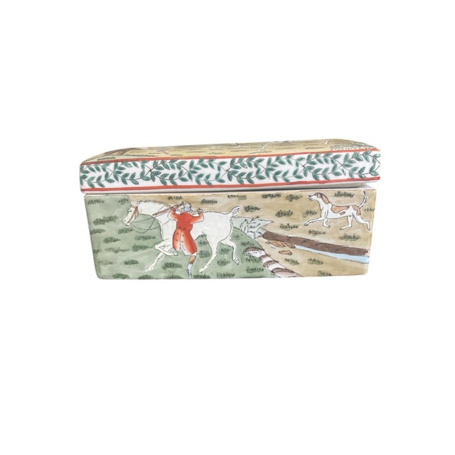 Illustration Equestrian Fox Hunting Porcelain Box For Sale - Image 3 of 4