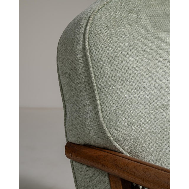 Mid 20th Century Pair of Eclectic Upholstered Armchairs with Rattan Accents For Sale In Greensboro - Image 6 of 13
