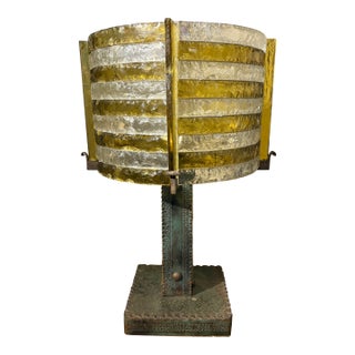 1970s Italian Brutalist Iron and Glass Lamp by Longobard. For Sale