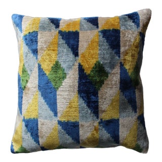 Contemporary Velvet Ikat Bohemian Throw Pillow For Sale