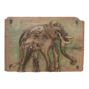 Antique Painted Thai Elephant Wall Carving