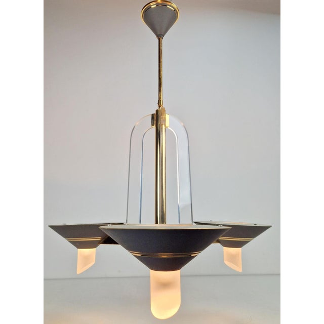 Vintage French Brass Acrylic Chandelier, 1970s For Sale - Image 4 of 15