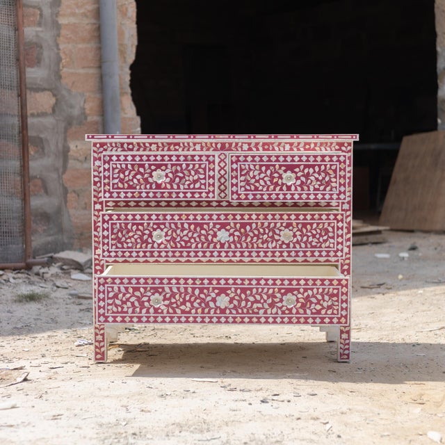 Not Yet Made - Made To Order Arabesque Pink Mother of Pearl Inlay Four Drawer Chest by House of Jaipur For Sale - Image 5 of 8