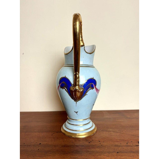 Ceramic Large Empire Blue Pitcher with Gilt Decoration For Sale - Image 7 of 10