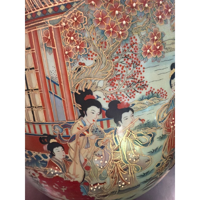 Beige Large Late 20th Century Ornate Chinoiserie Ceramic Floor Vase With Musicians and Gilt Decoration For Sale - Image 8 of 16