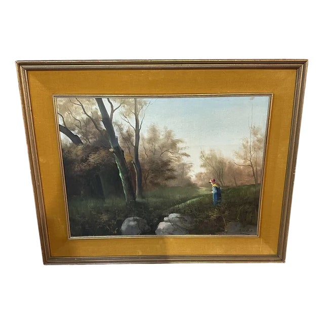 Country Landscape with Character, 1950s, Large Oil on Canvas, Framed For Sale