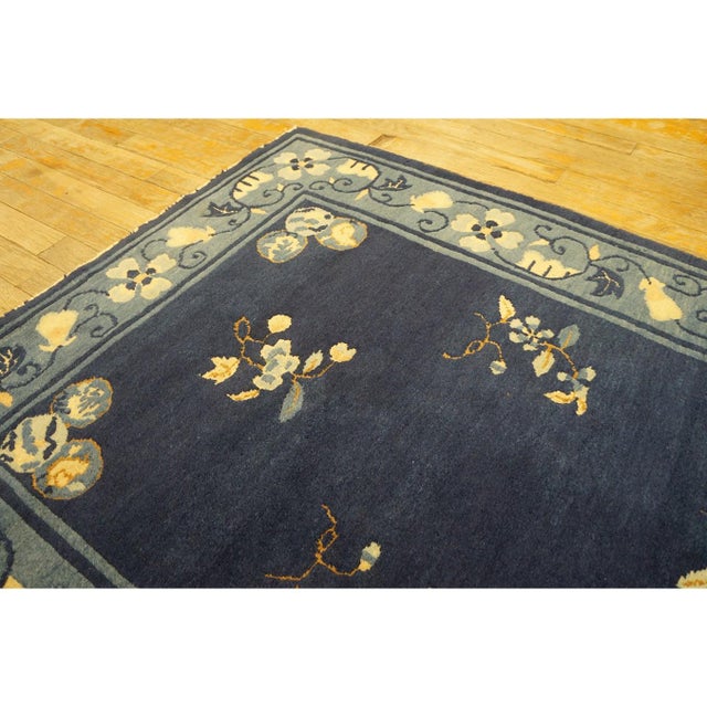 1920s Navy Blue Floral Oriental Antique Chinese Peking Small Rug 3' X 5' 10'' For Sale - Image 9 of 10