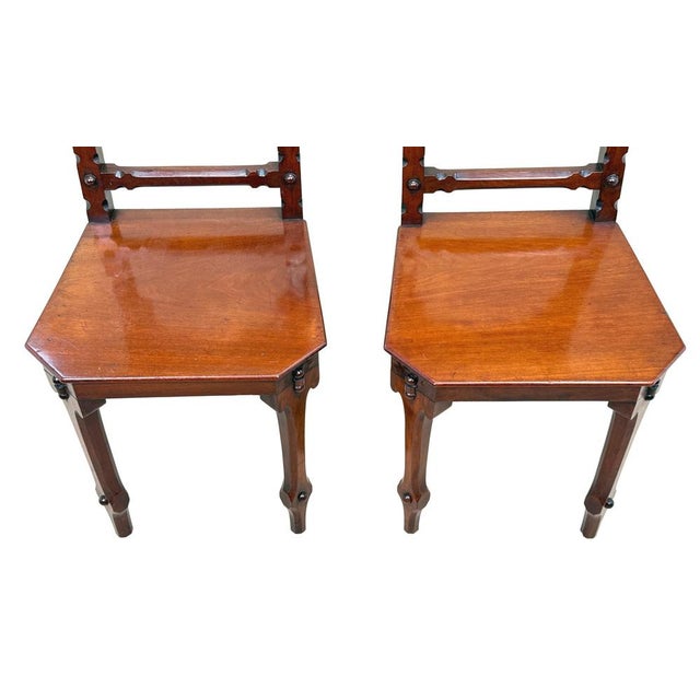 Wood Antique Victorian Mahogany Hall Chairs, 1880, Set of 2 For Sale - Image 7 of 14