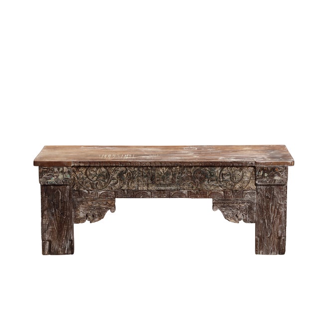 Bench Constructed From Recycled Indian Carved Elements and Reclaimed Wood For Sale In Santa Fe - Image 6 of 7