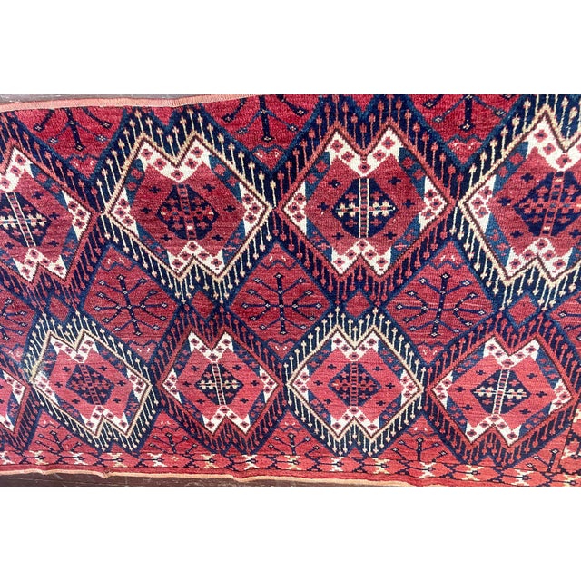 Late 19th Century Antique Yomud Turkoman Rug Fragment as Is, 3' X 5'6" For Sale - Image 5 of 6