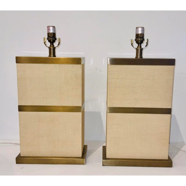 2020s Currey & Co. Organic Modern Raffia and Brass Table Lamps Pair Prototypes For Sale - Image 5 of 5