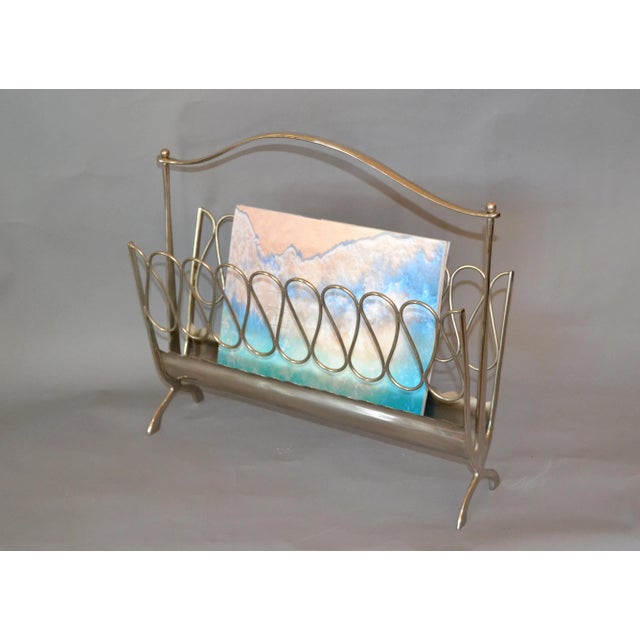 Osvaldo Borsani Osvaldo Borsani Style Mid-Century Modern Scrolled Stainless Steel Magazine Rack For Sale - Image 4 of 10