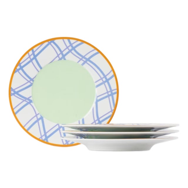 Misette Grid Porcelain Salad Plates, Set of 4 For Sale