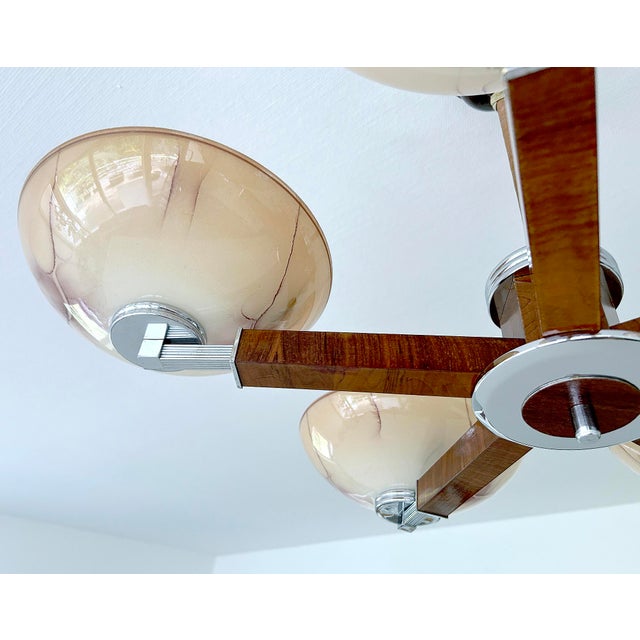 Large Art Deco Pendant Light in Wood and Glass, 1930s For Sale - Image 14 of 18