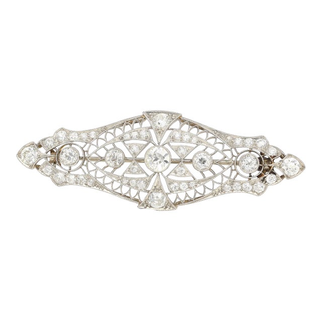Platinum And 14K Gold 2.75 Carat Old European Cut Edwardian Brooch For Sale