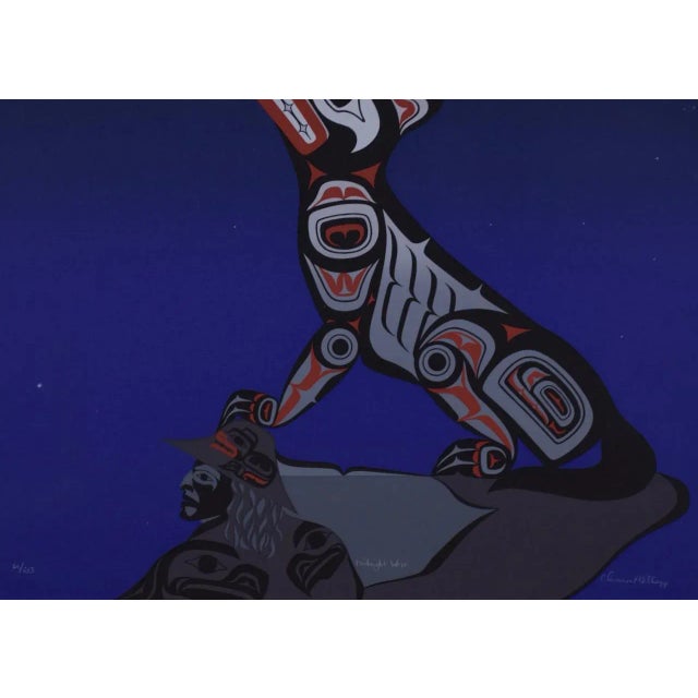 Midnight Wolf: A Limited Edition Clarence Mills Signed Haida Inuit Print, 1994 For Sale - Image 4 of 5