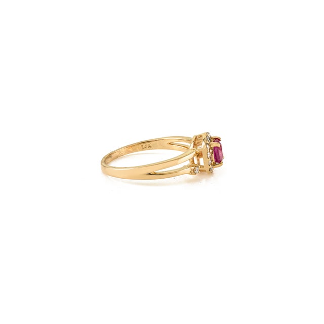 Not Yet Made - Made To Order Vintage Inspired Round Ruby & Diamond Halo Ring Size 6.5 in 14k Yellow Gold For Sale - Image 5 of 14