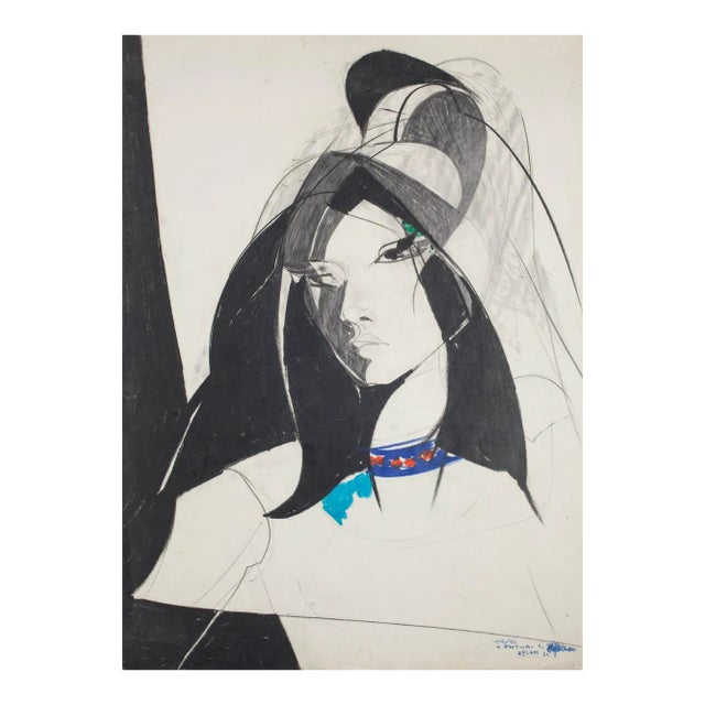 Sandro Trotti, Young Woman, Lithograph, 1980 For Sale