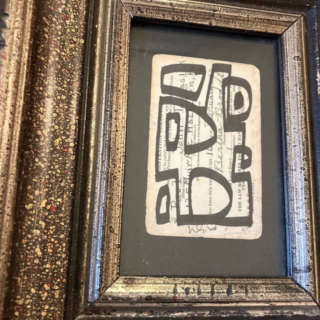 Original 2.5 x 4 marker drawing done on vintage registration card laid down on black paper signed bottom Overall size with...