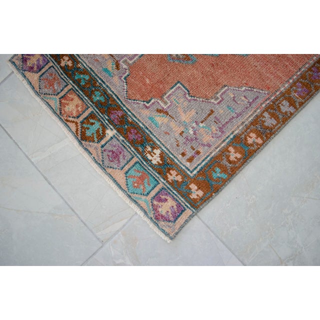 Textile 1970s Hand Made Turkish Rug Small Rug Kitchen Mat Organic Wool Entry Decor - 1'8" X 3'3" For Sale - Image 7 of 13