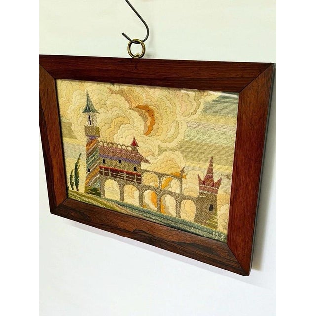 Antique Folk Art Textile Landscape with Castle, 1930s For Sale - Image 4 of 6