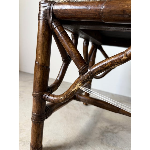 Vintage McGuire Style Bamboo & Leather Binding Upholstered Bench For Sale - Image 15 of 18