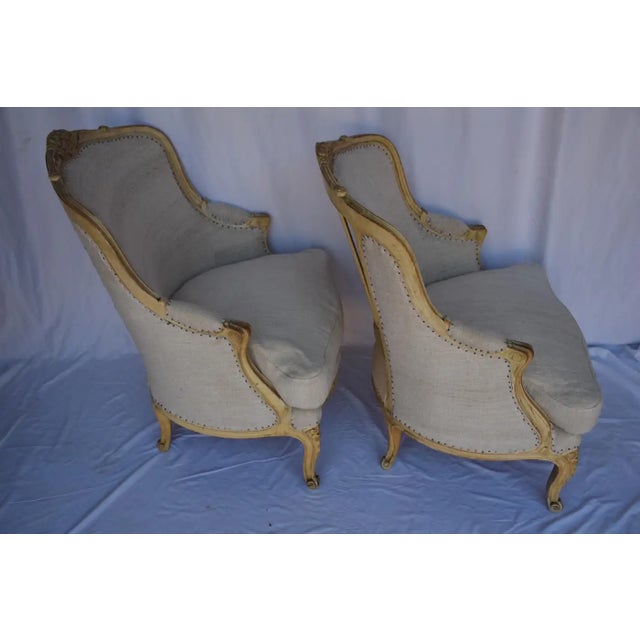 Pair of Bergere Chairs With French Linen Upholstery For Sale In Houston - Image 6 of 8