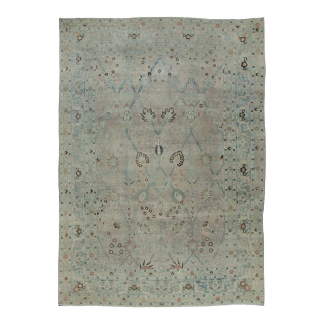 Oversized Antique Persian Mashad Rug With Floral Design in Blue - Rug & Kilim For Sale