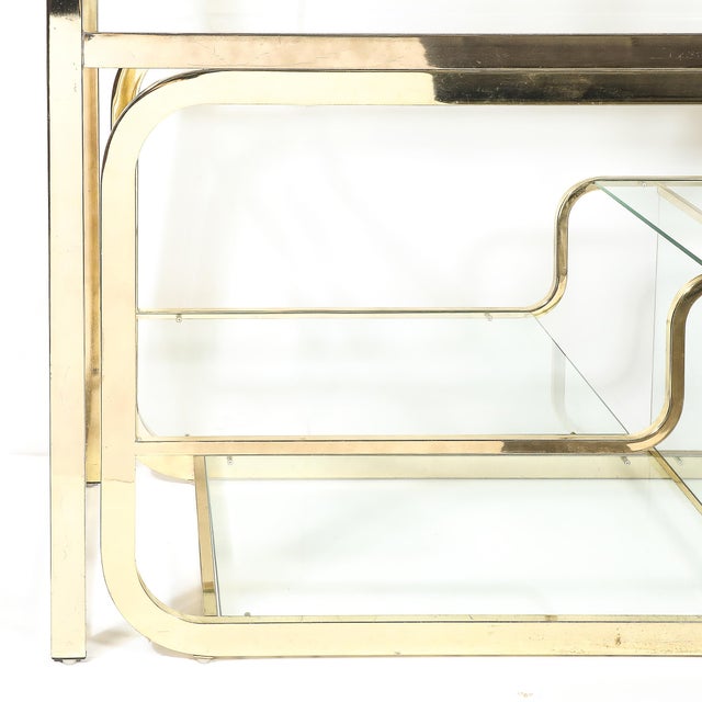 1970s Mid-Century Modern Curvilinear Polished Brass & Glass Etagere by Milo Baughman For Sale - Image 10 of 17