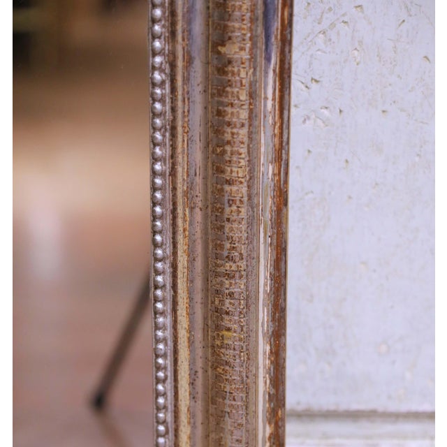 19th Century French Louis Philippe Silver Leaf Wall Mirror With Stripe Decor For Sale - Image 4 of 7