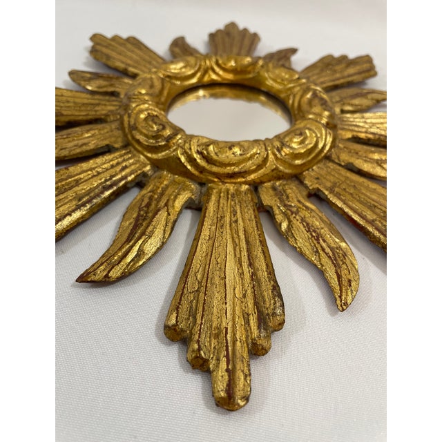 Gold 1950s French Petite 11" Giltwood Sunburst Wall Mirror For Sale - Image 8 of 18